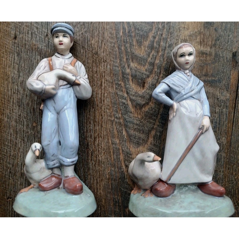 Royal Copenhagen Girl and Man with Goose Figurine Denmark Porcelain